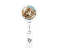 Enrouleurs de badges rétractables et robustes sur le thème de la plage - Porte-nom - Pour employés de bureau, médecins, infirmières - Enrouleur de badge avec clip de ceinture et porte-clés