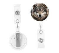 Enrouleurs de badges rétractables Lmage of Wolf in the Snow Porte-badge avec pince crocodile pour homme et femme - À suspendre - Pour bureau, médecin, travailleur