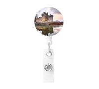 Enrouleurs de badges rétractables - Porte-badge - Château près des pierres du lac - Porte-nom - Porte-nom - Pour employés de bureau, médecins, infirmiers - Enrouleur de badge avec clip de ceinture et