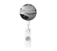 Enrouleurs de badges rétractables - Porte-badge noir et blanc - Porte-nom - Pour employés de bureau, médecins, infirmières, avec clip de ceinture et porte-clés - Noir et blanc