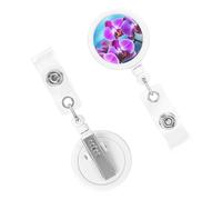 Enrouleurs de badges rétractables - Porte-badge robuste avec clip - Enrouleur de badge décoratif - Belle orchidée - Pour employés de bureau, médecin, infirmière