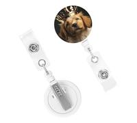Enrouleurs de badges rétractables - Porte-badge robuste avec clip - Enrouleur de badge décoratif - Motif chiot avec couronne - Pour employés de bureau, médecin, infirmière