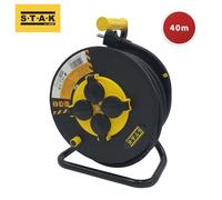 Stak REELART-FR-40 Enrouleur electrique professionnel, water proof IP44 cable 40m en caoutchouc 3G2.5m㎡ pour chantier, bricolage, jardin. 4 Prises, chassis acier, Noir