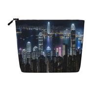 ENRPTY Aerial Night Of View Hong Kong Trousse de maquillage pour femme avec fermeture éclair Pochette de rangement de voyage Grande capacité