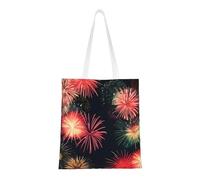 ENRPTY Beau sac fourre-tout en toile avec imprimé feux d'artifice réutilisable pour un usage quotidien, shopping, voyage