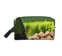 ENRPTY Bouteille de vin en liège imprimé raisin Trousse de toilette de voyage avec fermeture éclair pour homme et femme Trousse de maquillage portable