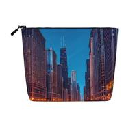ENRPTY Chicago Night Print Trousse de maquillage pour femme avec fermeture éclair Pochette de rangement de voyage Grande capacité