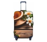 ENRPTY Housse de valise lavable avec motif fleur bleu sarcelle sur planche en bois, noir, Medium