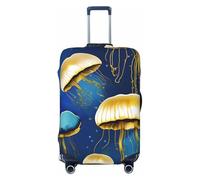 ENRPTY Housse de valise lavable avec motif méduses bleues et dorées, noir, Medium