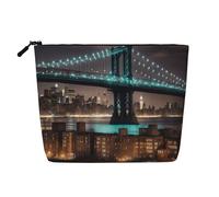 ENRPTY New York Manhattan Bridge Night Print Trousse de maquillage pour femme Pochette à fermeture éclair Pochette de rangement de voyage Grande capacité