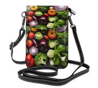 ENRPTY Présentation de divers légumes imprimé petit sac à main en cuir pour téléphone portable sac à bandoulière réglable pour femme, noir, taille unique