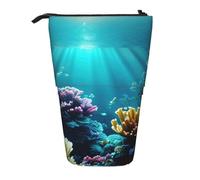 ENRPTY Sac à crayons télescopique avec impression paysage sous-marin, grande capacité, sac de rangement pop-up pour fournitures de bureau