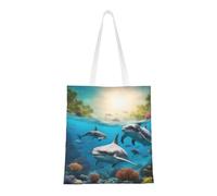 ENRPTY Sac fourre-tout réutilisable en toile avec imprimé dauphins, tortue de mer, requin, pieuvre, corail, pour un usage quotidien, le shopping, les voyages