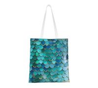 ENRPTY Sac fourre-tout réutilisable en toile avec imprimé écailles de sirène pour un usage quotidien, shopping, voyage