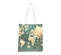 ENRPTY Sac fourre-tout réutilisable en toile imprimée carte du monde pour un usage quotidien, shopping, voyage, noir, taille unique