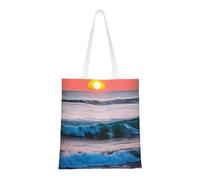 ENRPTY Sac fourre-tout réutilisable en toile Motif coucher de soleil et lever de soleil avec vagues de mer Pour un usage quotidien, shopping, voyage