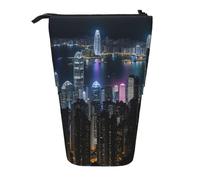 ENRPTY Trousse à crayons télescopique avec impression de nuit aérienne de Hong Kong - Grande capacité - Pop Up - Trousse de maquillage pour fournitures de bureau
