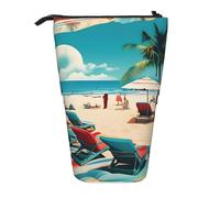 ENRPTY Trousse à crayons télescopique avec impression de paysages de plage - Grande capacité - Sac de maquillage pour fournitures de bureau