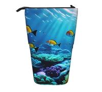 ENRPTY Trousse à crayons télescopique avec impression paysage sous-marin Tranquil Grande capacité Pop Up Sac de rangement pour fournitures de bureau