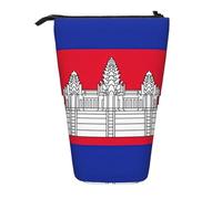 ENRPTY Trousse à crayons télescopique avec imprimé drapeau du Cambodge - Grande capacité - Trousse de maquillage pour fournitures de bureau