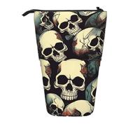 ENRPTY Trousse à crayons télescopique avec motif tête de mort et squelette - Grande capacité - Rangement pop-up - Pour fournitures de bureau