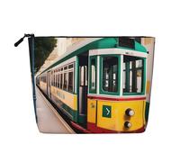 ENRPTY Trousse de maquillage pour femme avec fermeture éclair et motif de tramway de Lisbonne, grande capacité
