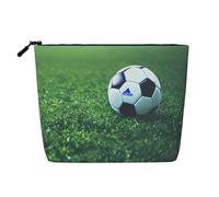 ENRPTY Trousse de maquillage pour femme avec imprimé ballon de football sur herbe, pochette de rangement de voyage grande capacité