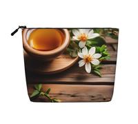 ENRPTY Trousse de maquillage pour femme avec motif fleur sarcelle sur planche en bois avec fermeture éclair - Grande capacité
