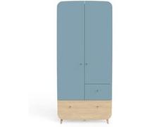 Ens. Lit Bébé 70 X 140 Kit Évolutif, Commode 2 Tiroirs 3, Niches Et 1 Plan A Langer, 1 Armoire - Firmiana - Bleu / Bois - Demeyere