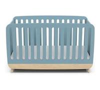 Ens. lit bébé 70 x 140 Kit évolutif, commode 2 tiroirs, 3 niches et 1 plan à langer - FIRMIANA - Scandinave - Bleu / bois -