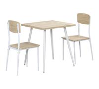 Ensemble table et chaises 3 pièces style nordique piètement effilé acier blanc aspect bois clair