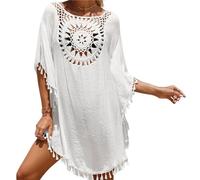 ENSDIEPLS Blouse de plage portefeuille, Femmes ample gland évider solide Bikini couvrir multicolore(White)
