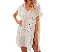 ENSDIEPLS Blouse de plage portefeuille, Robe de plage for bikini, ajourée, tricotée, multicolore(Beige)
