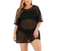 ENSDIEPLS Blouse de plage portefeuille, Robe de plage noire transparente à manches mi-longues, plusieurs tailles, Cover-Up for Bikini(5XL)