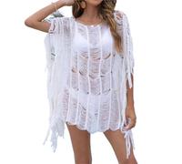 ENSDIEPLS Blouse de plage portefeuille, Robe tunique creuse en maille sans manches for bikini multicolore(White)