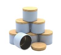 ENSDIEPLS Boîtes à Bougies, Pots de Bougies Ronds avec Couvercle, 4oz, en Fer Multicolore, 12 pièces, Stockage Vide for aromathérapie, DIY(Blue-with-Wood)
