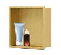 ENSDIEPLS Niche de Rangement pour Salle de Bains, Niche de Douche à encastrer prête for carrelage en Acier Inoxydable 304 avec étagère Unique Multicolore 32x32cm(Gold)