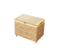 ENSDIEPLS Pouf de Rangement, Banc de Rangement en jonc de mer en rotin café 50x30x(30-40) cm(Handle a,50x30x30cm(20x12x12inch))
