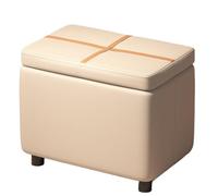 ENSDIEPLS Pouf de Rangement, Repose-Pieds Multicolore de Stockage de Tissu de Technologie avec des Tailles Multiples de Jambes en Bois(White,40 * 26 * 35CM)