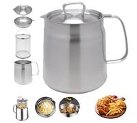 enseak Stainless Steel Oil Filter Pot,304 Stainless Steel Large Capacity Versatile Oil Filter Pot,304 Stainless Steel,Versatile Oil Fryer and Filter Cup Combo Vessel,Large Capacity