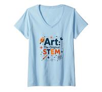Enseignants d'art Art The Original STEM Creative Education T-Shirt avec Col en V, Femme, Bleu Céleste, L