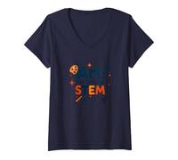 Enseignants d'art Art The Original STEM Creative Education T-Shirt avec Col en V, Femme, Bleu Marine, L