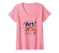 Enseignants d'art Art The Original STEM Creative Education T-Shirt avec Col en V, Femme, Rose, M