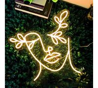 Enseigne au néon à LED Jolie fille Enseigne au néon, Beauté Visage de femme Décor de chambre à coucher Personnalisé USB LED Néons, Enseigne luminescente à suspendre au mur, 40X38cm, Blanc chaud
