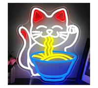 Enseigne au néon Chat mangeant des nouilles et faisant du thé au lait pour enseignes lumineuses néon idéal pour la décoration murale(29cmx31cm)