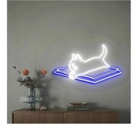 Enseigne au néon D'Ambiance Apaisante Lampe Enseigne Au Néon pour Livres Et Chat, Lumières À Luminosité Réglable Alimentées(C,40cm)