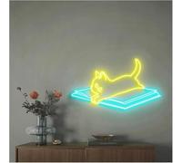 Enseigne au néon D'Ambiance Apaisante Lampe Enseigne Au Néon pour Livres Et Chat, Lumières À Luminosité Réglable Alimentées(D,50cm)