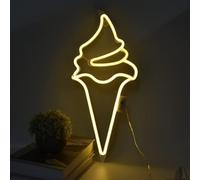 Enseigne Au Néon, Enseignes Au Néon De Crème Glacée pour Décoration Murale avec Télécommande à 8 Modes 18 Touches USB Ou Batterie, Warm White