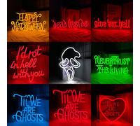 Enseigne au néon Joyeux Halloween, Mort à l'intérieur/Donnez-leur/Laissez-les pourrir avec vous/Ne faites jamais confiance aux vivants/Jusqu'à ce que nous soyons des fantômes Lumière néon LED pour la