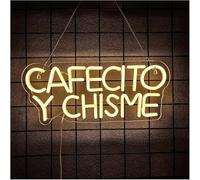 Enseigne au néon Pour la lampe au néon, empruntez le mot Cafecito Y Chisme pour l'enseigne blanc chaud